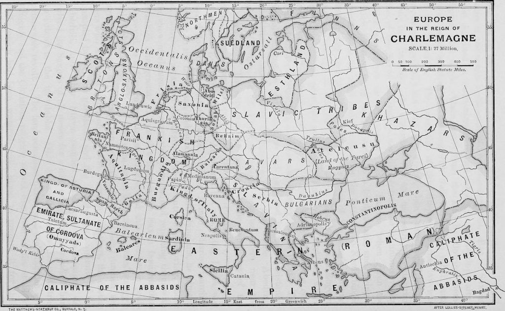 Map of Europe from the time of Charlemagne