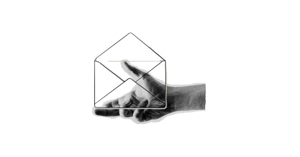 Open hand presenting a transparent envelope